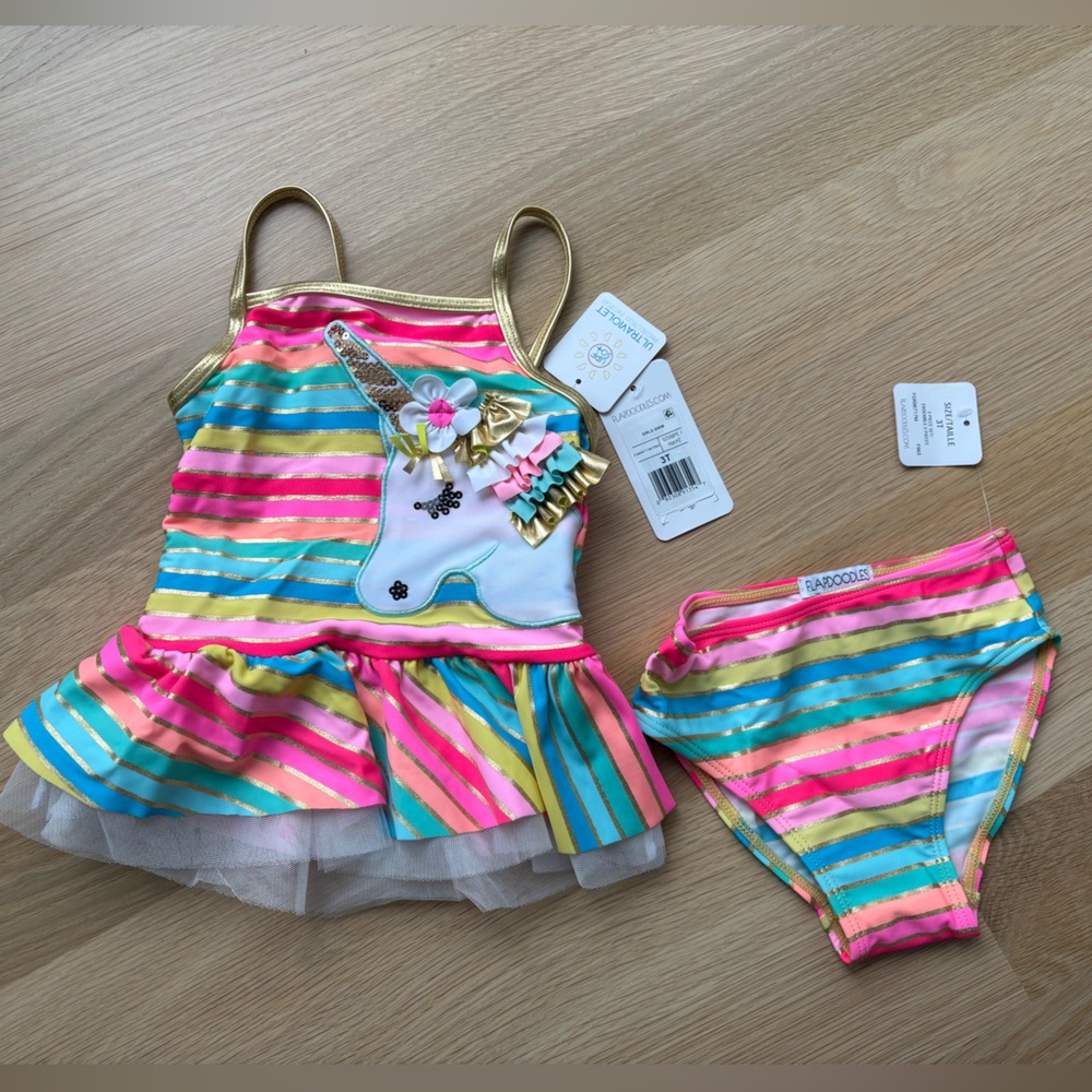 🌈 Flapdoodles Unicorn Swimsuit Set – NWT – Size 3T 🦄